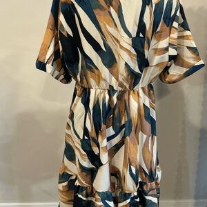 SHEIN Blue and Brown Abstract Midi Dress